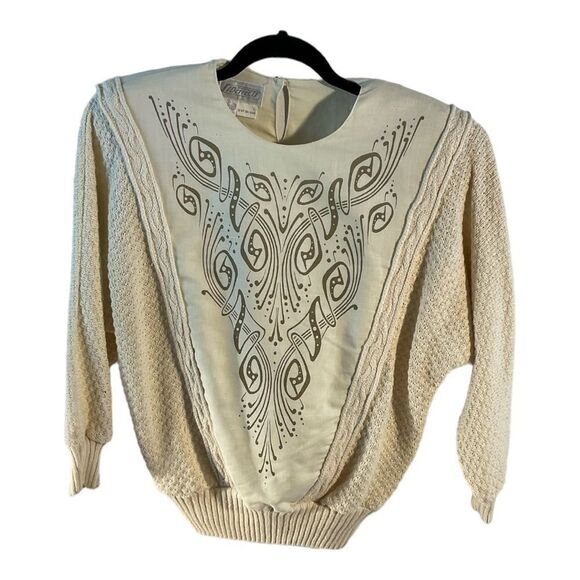 SideEffects Women’s  Vintage Beige 80s Sweater Big Shoulder Pads Size 8 - Picture 1 of 16